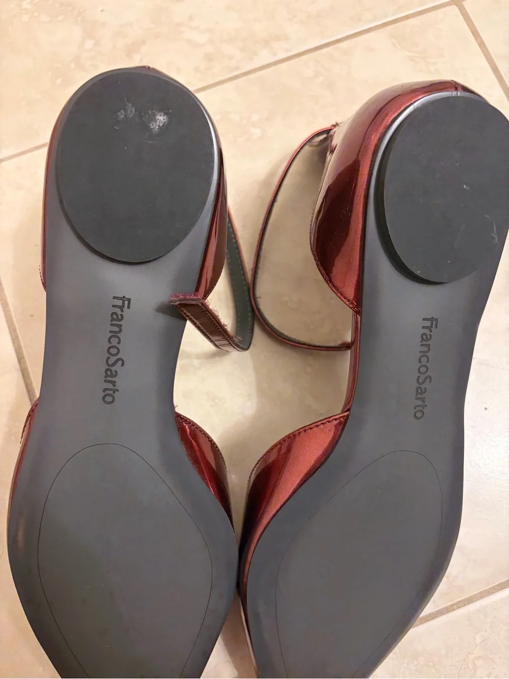 Franco Sarto Metallic Burgundy Pointed Ankle-Strap Heels